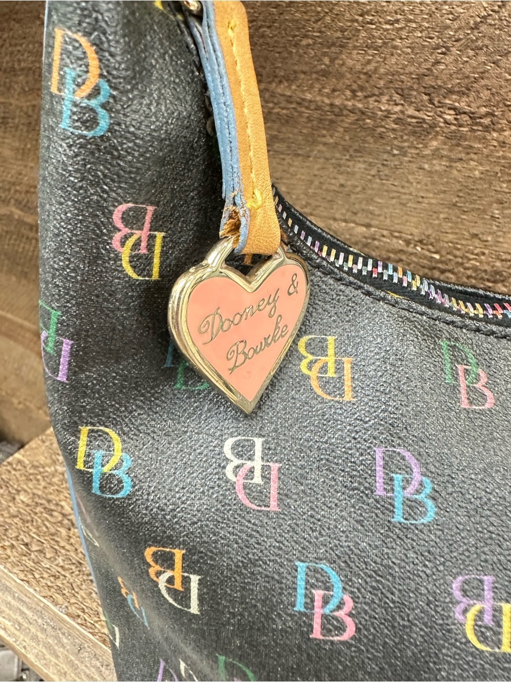 Dooney & Bourke Black Multicolor DB Logo Hobo Shoulder Bag - Picture 6 of 9